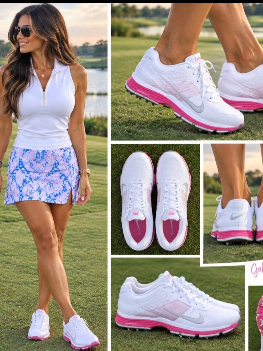 Nike Lunarlon Flywire Women's White & Pink Golf Cleats Lightweight Comfort